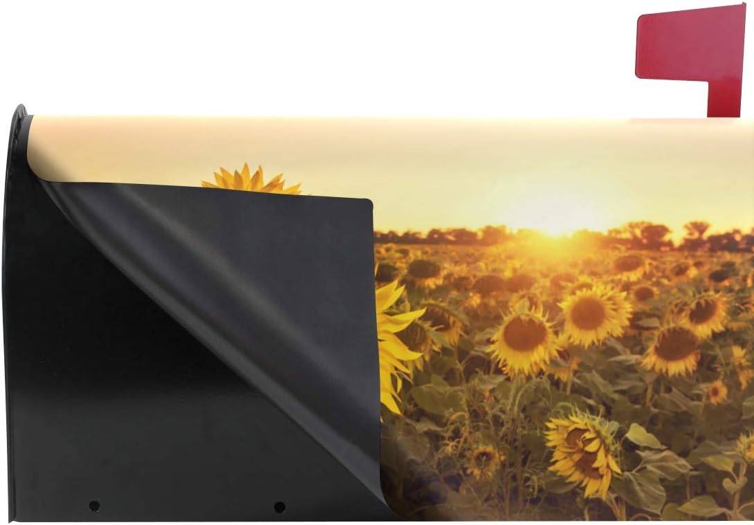 ZZKKO Summer Sunflowers Sunset Mailbox Covers Magnetic Seasonal Colorful Pattern Home Houses Decorations,25.5x20.8 Inch Large Size,Multicolor L 25.5x20.8 Inch Black