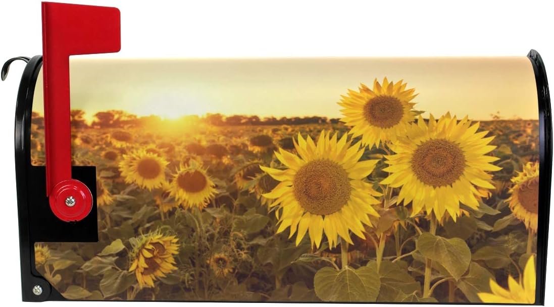 ZZKKO Summer Sunflowers Sunset Mailbox Covers Magnetic Seasonal Colorful Pattern Home Houses Decorations,25.5x20.8 Inch Large Size,Multicolor L 25.5x20.8 Inch Black