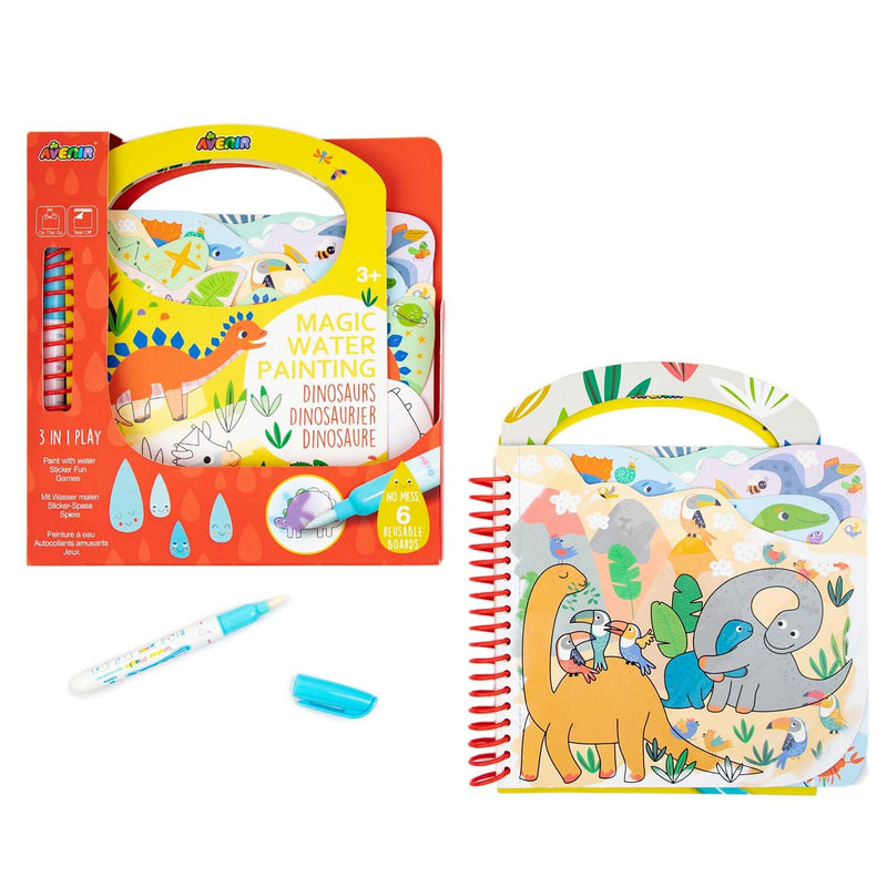 Avenir 6301776 Kleurspel dinosaurus, 3-in-1 creatieve set met spelletjes, stickers en kleurafbeeldingen, doe-het-zelf, voor kinderen vanaf 3 jaar