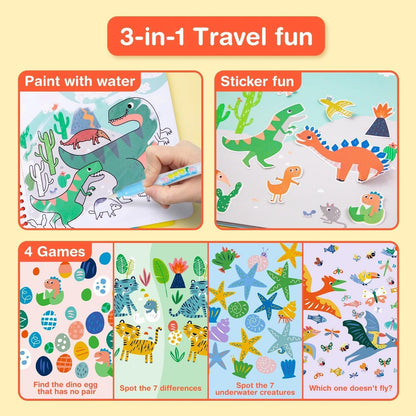Avenir 6301776 Kleurspel dinosaurus, 3-in-1 creatieve set met spelletjes, stickers en kleurafbeeldingen, doe-het-zelf, voor kinderen vanaf 3 jaar