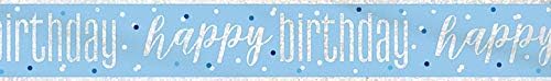 Unique Party-Pancarta prismática de papel de aluminio, 108 pulgadas, Cartel de Feliz Cumpleaños-2,74 m-Tema Glitz Azul y Plata-1 Unidad (Paquete de 1), color blue, happy birthday (83475