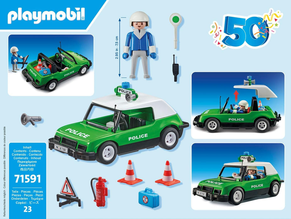 Playmobil 71591 Classic Police Car Anniversary Set, exciting rides with the iconic retro police car from the 70s, collector's car or play sets suitable for children ages 5+