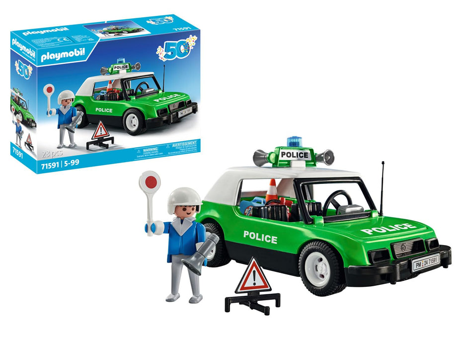 Playmobil 71591 Classic Police Car Anniversary Set, exciting rides with the iconic retro police car from the 70s, collector's car or play sets suitable for children ages 5+