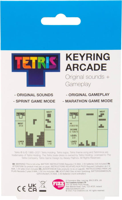 Tetris Keyring Handheld Arcade Game - Retro Mini Portable Handheld Tetris Game for Kids and Adults. Traditional Game Play With 15 Levels Including Original Tetris Gameplay & Sounds.