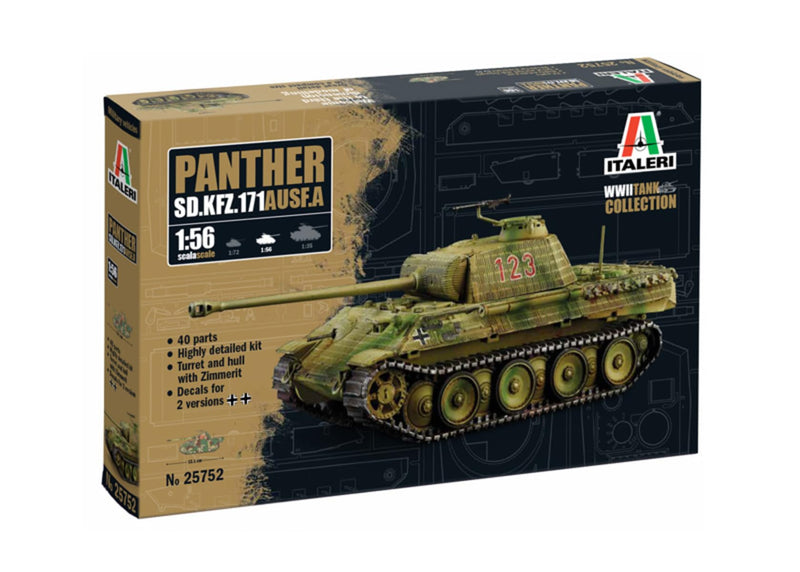 Italeri 25752 1:56 Sd.Kfz. 171 Panther AUSF. A Model Building Kit, Standing Model Building, Crafts, Hobby, Gluing, Plastic Kit, Detailed Unpainted