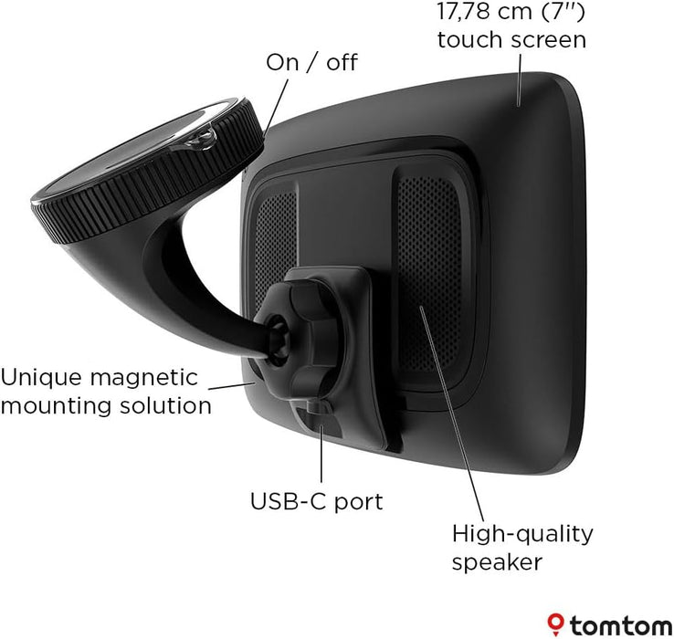 TomTom GO Navigator car sat nav (Extra-large 7" screen, real-time traffic information, 12-month Speed Camera Alerts trial, Europe maps, Wi-Fi updates, Premium Services, magnetic mount