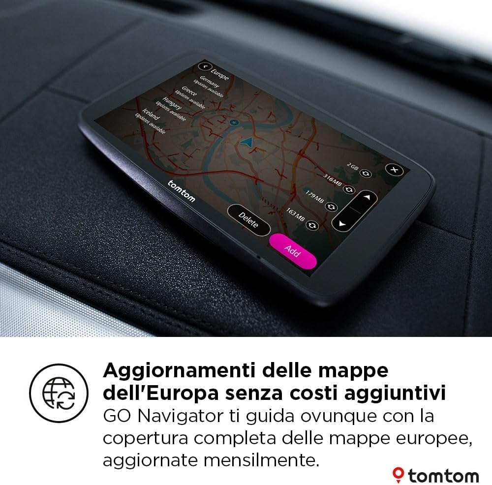 TomTom GO Navigator car sat nav (Extra-large 7" screen, real-time traffic information, 12-month Speed Camera Alerts trial, Europe maps, Wi-Fi updates, Premium Services, magnetic mount