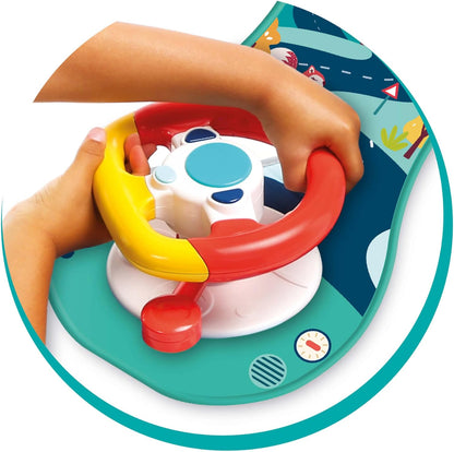 Ludi Aktivitätsplatte – Sound und leuchtendes Lenkrad, um das Baby im Auto zu beschäftigen, ab 18 Monaten, verstellbare Riemen, 2 Befestigungsringe – 21 x 43 x 10 cm