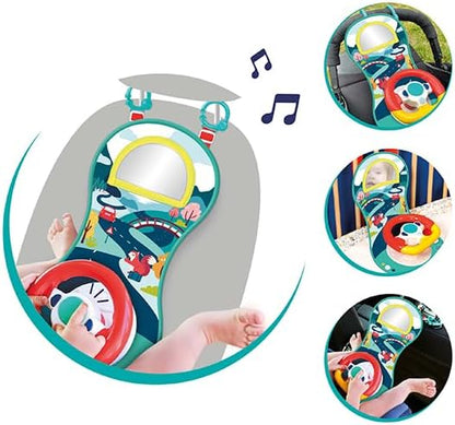 Ludi Aktivitätsplatte – Sound und leuchtendes Lenkrad, um das Baby im Auto zu beschäftigen, ab 18 Monaten, verstellbare Riemen, 2 Befestigungsringe – 21 x 43 x 10 cm