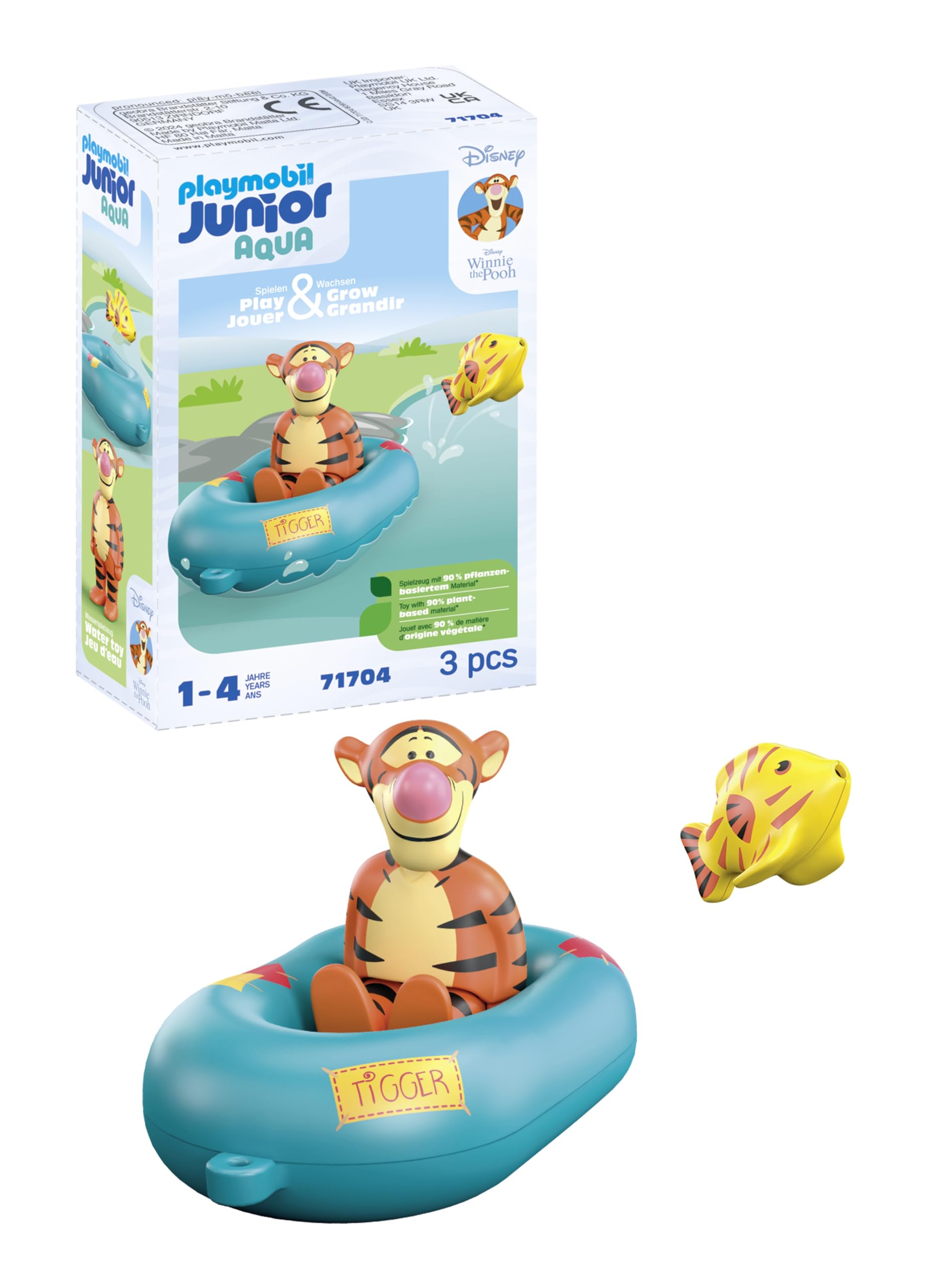 PLAYMOBIL JUNIOR | Disney | Tiggers Schlauchbootfahrt | nachhaltiges Spielzeug aus biobasierten Kunststoffen | für Kinder ab 1 Jahr | 71704