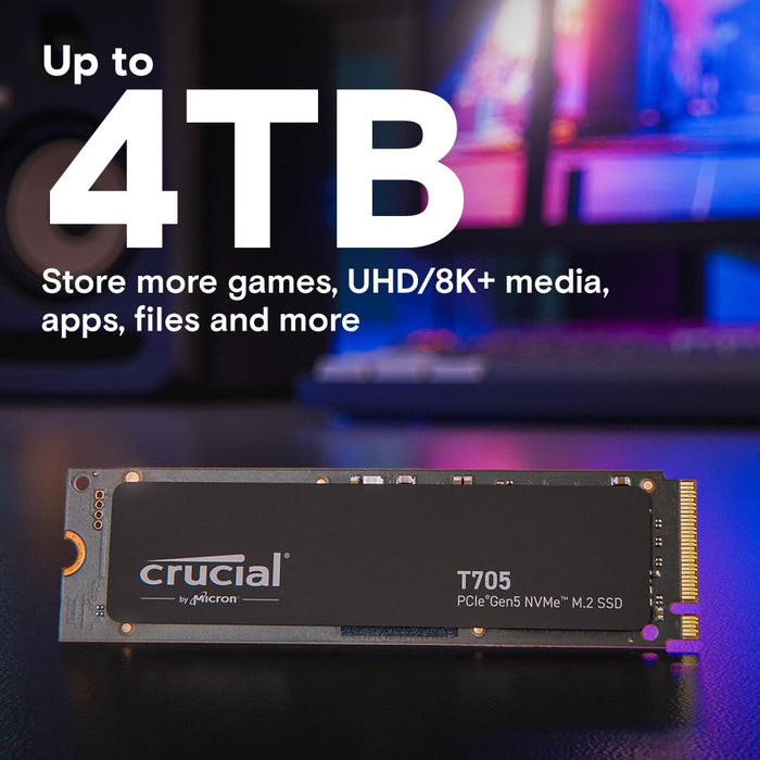 Crucial T705 1TB SSD PCIe Gen5 NVMe M.2 Internal Gaming SSD (New 2024), Up to 13,600MB/s, Microsoft DirectStorage, PCIe 3.0 & 4.0 Backwards Compatible, Solid State Drive - CT1000T705SSD3