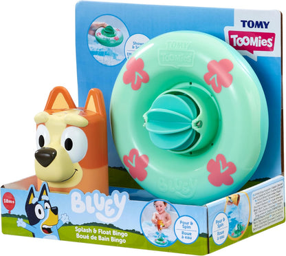 Toomies Bluey Splash and Float Bingo - Bath Toy Pourer Cup with Shower Holes and Water Wheel Toy Pool Ring- Sensory Water Toys - Officially Licensed Bluey Toys - Baby Bath Toys for +18 Months