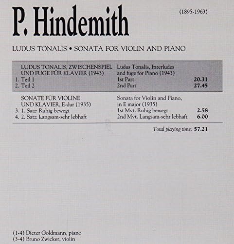 Ludus tonalis + Sonate for Violin and Piano