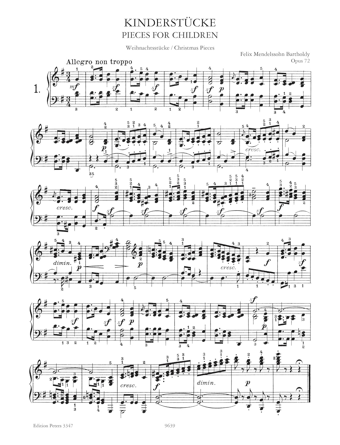 Mendelssohn: 6 Children's Pieces Op.72 (Piano Solo) (EP3347)
