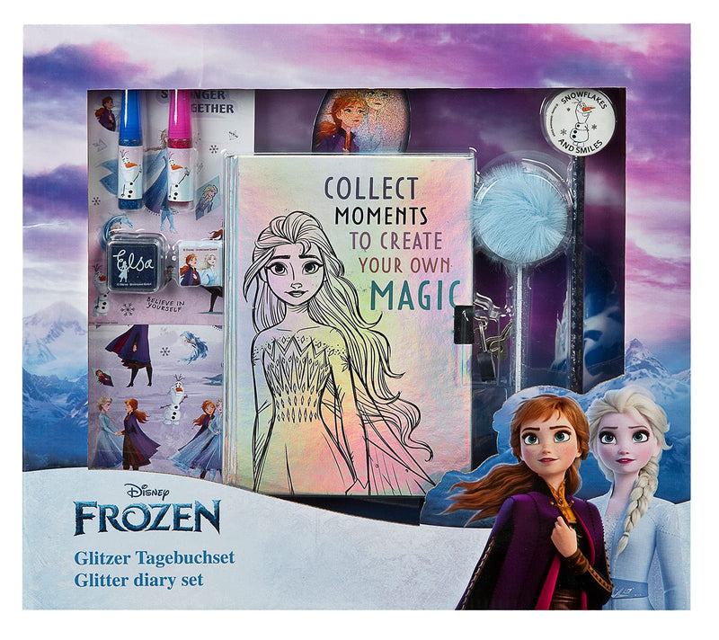 Disney Frozen II Glitzer Tagebuch Mädchen mit Schloss, Sticker, Glitzerkleber, Kugelschreiber│Geschenk für Mädchen Weihnachten, Geburtstag │ab 3 Jahre