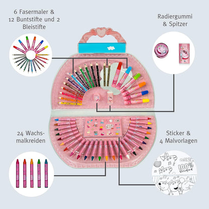 Scooli 6600000008 Peppa Pig 51 Piece Colouring Case Greta Gris Painter's Bag, Pink