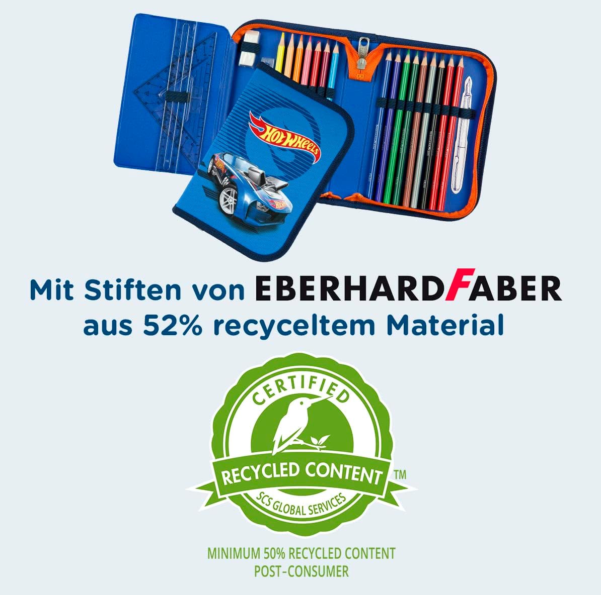Scooli Pencil Case - Filled Pencil Case with Eberhard Faber Pens - Stylish Pencil Case with Motif - Pen Box for Colouring Pencils and Pencils - Ideal for School