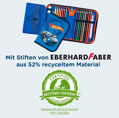 Scooli Pencil Case - Filled Pencil Case with Eberhard Faber Pens - Stylish Pencil Case with Motif - Pen Box for Colouring Pencils and Pencils - Ideal for School