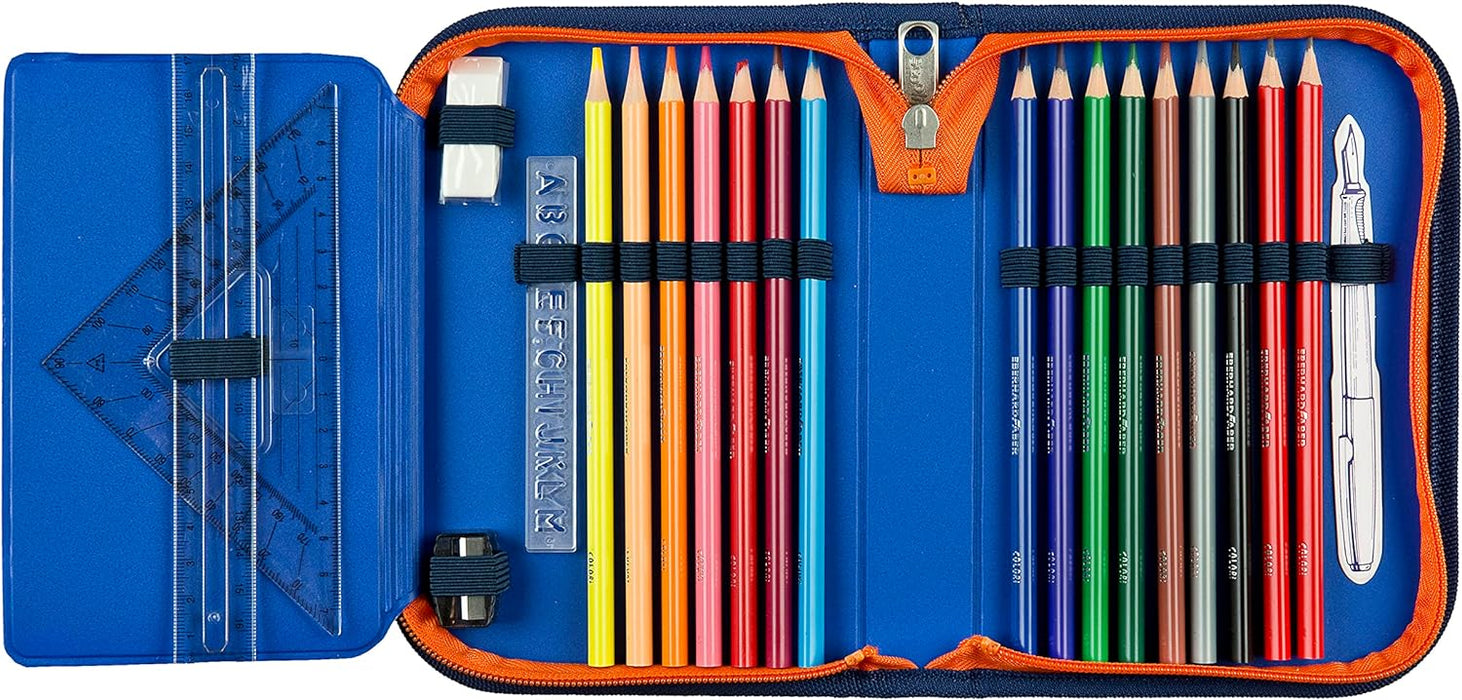 Scooli Pencil Case - Filled Pencil Case with Eberhard Faber Pens - Stylish Pencil Case with Motif - Pen Box for Colouring Pencils and Pencils - Ideal for School