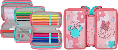 Scooli - Tripledecker Schüleretui Minnie Mouse - Großes Schüleretui mit hochwertigen Stiften - praktisch und funktional - für die Schule und unterwegs - hochwertige Qualität - ab 6 Jahren