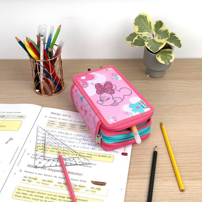 Scooli - Tripledecker Schüleretui Minnie Mouse - Großes Schüleretui mit hochwertigen Stiften - praktisch und funktional - für die Schule und unterwegs - hochwertige Qualität - ab 6 Jahren