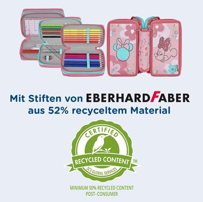Scooli - Tripledecker Schüleretui Minnie Mouse - Großes Schüleretui mit hochwertigen Stiften - praktisch und funktional - für die Schule und unterwegs - hochwertige Qualität - ab 6 Jahren