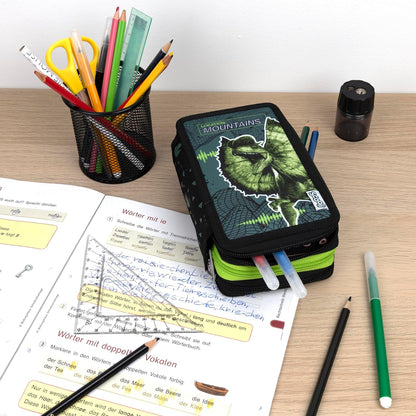 Scooli - Tripledecker Schüleretui Jurassic World - Großes Schüleretui mit hochwertigen Stiften - praktisch und funktional - für die Schule und unterwegs - hochwertige Qualität - ab 6 Jahren