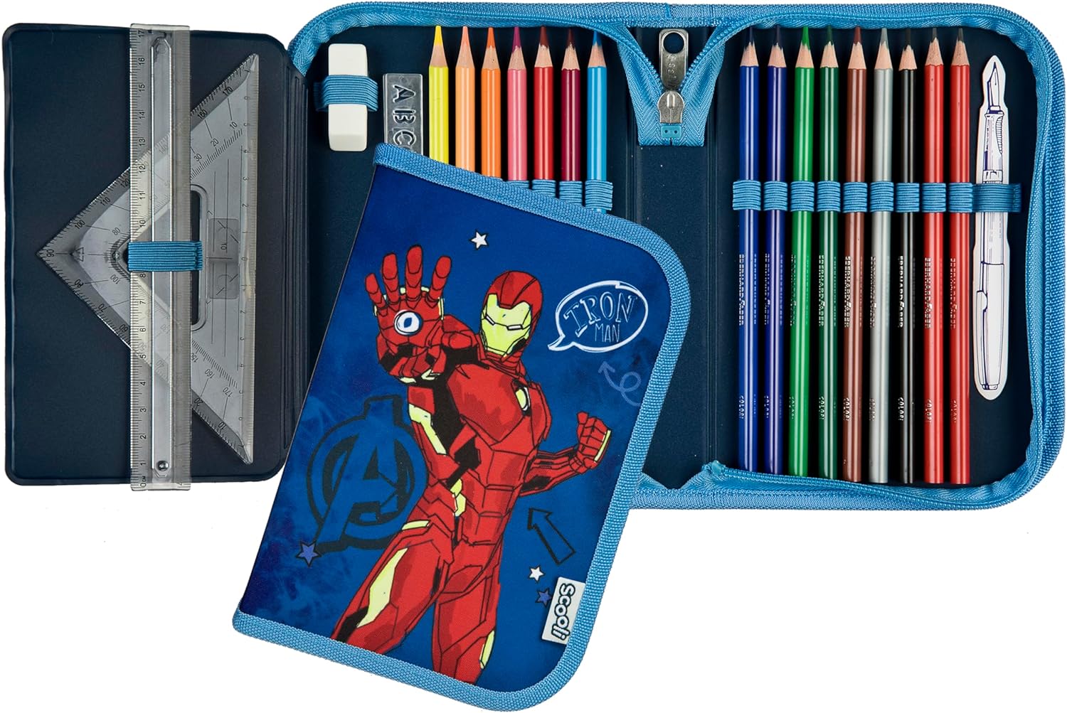 Scooli - Marvel Avengers Gefülltes Schüleretui - Komplettes Etui mit hochwertigen Stiften und mehr - All-in-One Schuletui - Praktisch für die Schule - Für Jungen ab 6 Jahren