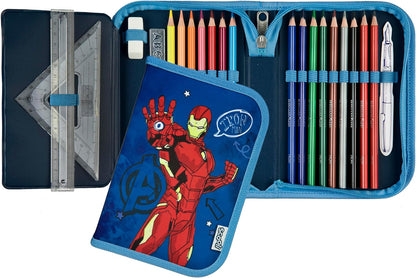 Scooli - Marvel Avengers Gefülltes Schüleretui - Komplettes Etui mit hochwertigen Stiften und mehr - All-in-One Schuletui - Praktisch für die Schule - Für Jungen ab 6 Jahren