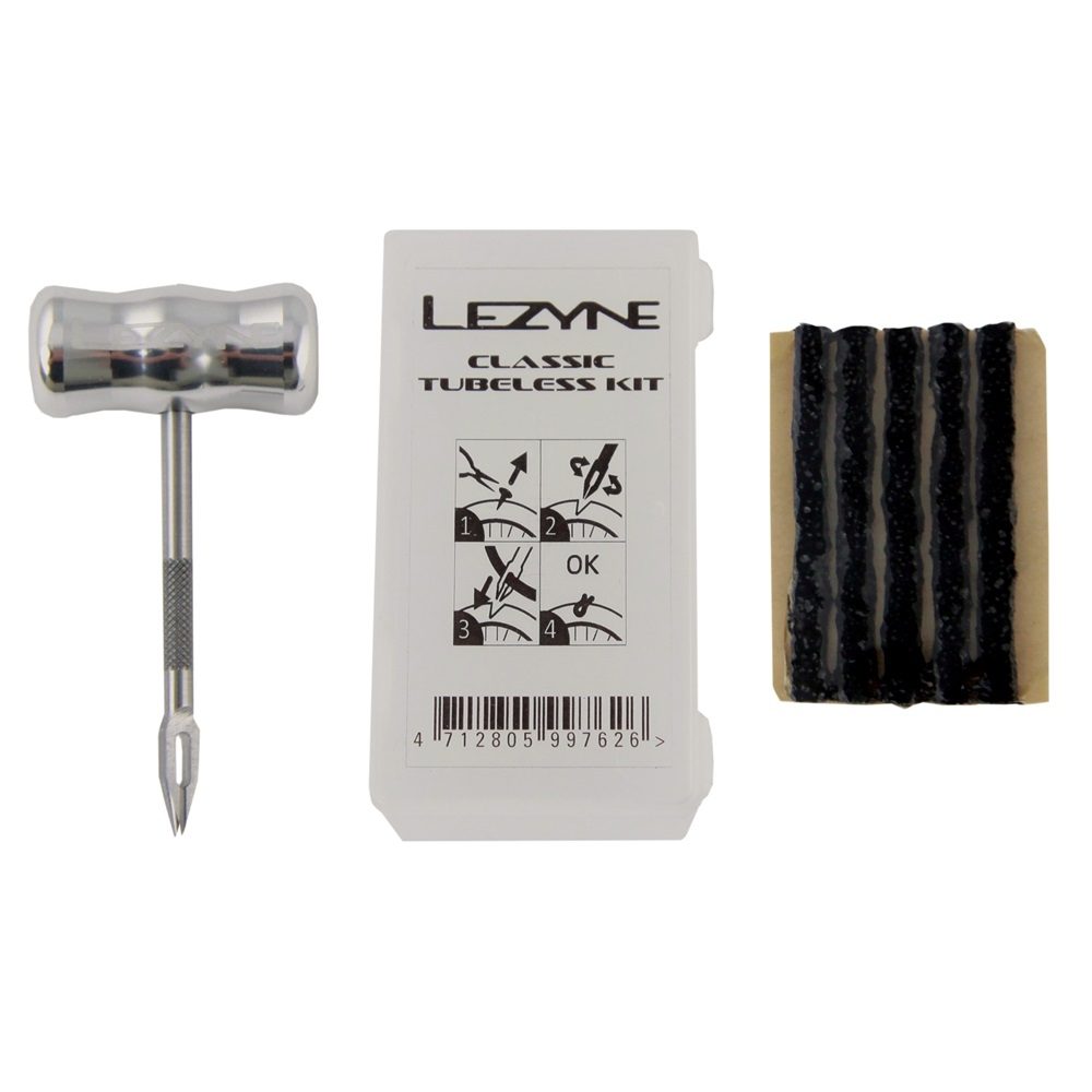 LEZYNE Classic Tubeless Bicycle Tire Repair Kit, T-Handle with Combined Reamer, 5 Tire Plugs, Compact Bike Tire Repair Kit