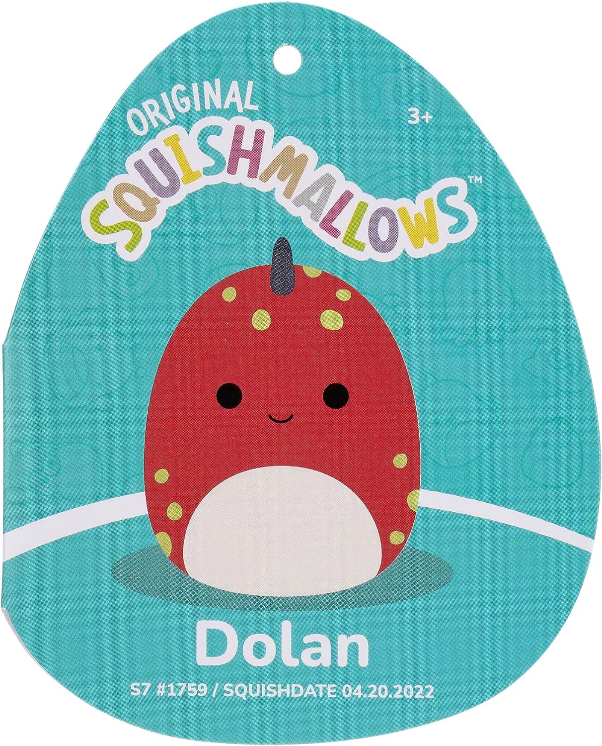 Squishmallows SQCR05399 7.5-Inch-Dolan The Red Dino with Green Spots, Multicolour