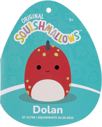 Squishmallows SQCR05399 7.5-Inch-Dolan The Red Dino with Green Spots, Multicolour
