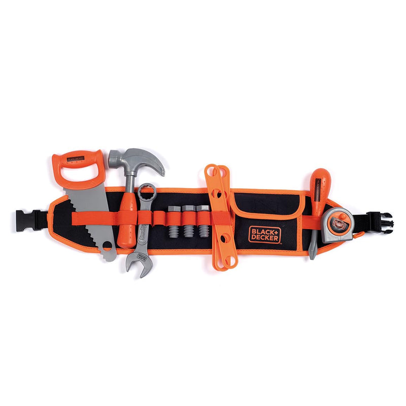 Smoby - Black+Decker - Ceinture Outils - Sangle Réglable - 14 Accessoires - Scie, Tournevis, Clé Mixte, Mètre à Ruban, Vis, Réglettes, Ecrous - A Partir de 3 Ans