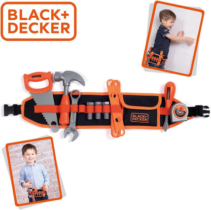 Smoby - Black+Decker - Ceinture Outils - Sangle Réglable - 14 Accessoires - Scie, Tournevis, Clé Mixte, Mètre à Ruban, Vis, Réglettes, Ecrous - A Partir de 3 Ans