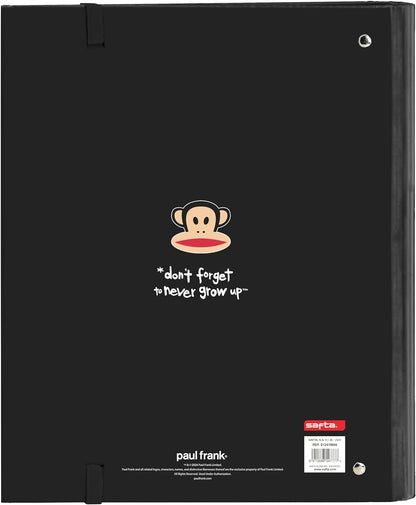 Safta Paul Frank Join The Fun – 4 Ring Binder 35 cm with 100 A4 Sheets, Ideal for Children of Different Ages, Comfortable and Versatile, Quality and Resistance, 27 x 3.5 x 32 cm, Black, Black/White