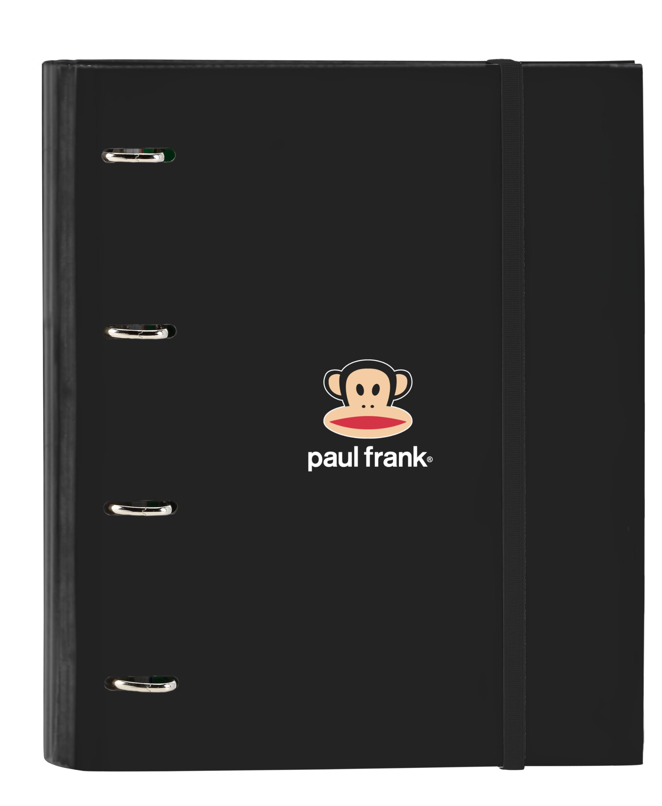 Safta Paul Frank Join The Fun – 4 Ring Binder 35 cm with 100 A4 Sheets, Ideal for Children of Different Ages, Comfortable and Versatile, Quality and Resistance, 27 x 3.5 x 32 cm, Black, Black/White