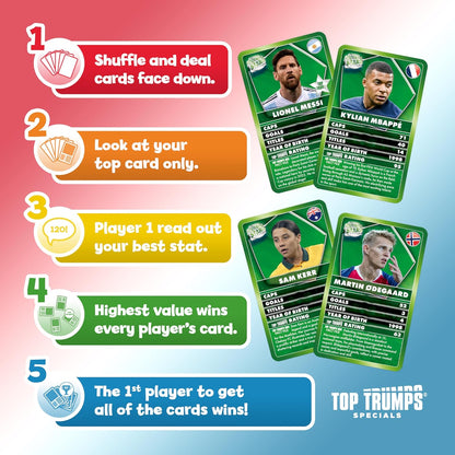 Top Trumps World Football Stars Specials Card Game Green, Play with Lionel Messi, Neymar, Cristiano Ronaldo and Harry Kane, Educational Gift and Toys for ages 6 plus