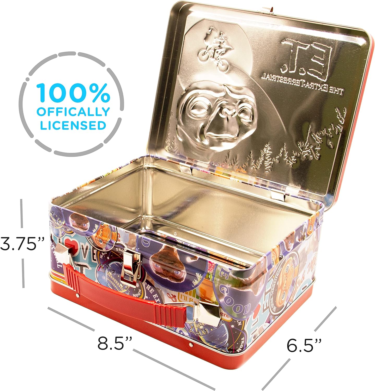 AQUARIUS E.T. Fun Box - Sturdy Tin Storage Box with Plastic Handle & Embossed Front Cover - Officially Licensed E.T. Merchandise & Collectible Gift (48288)