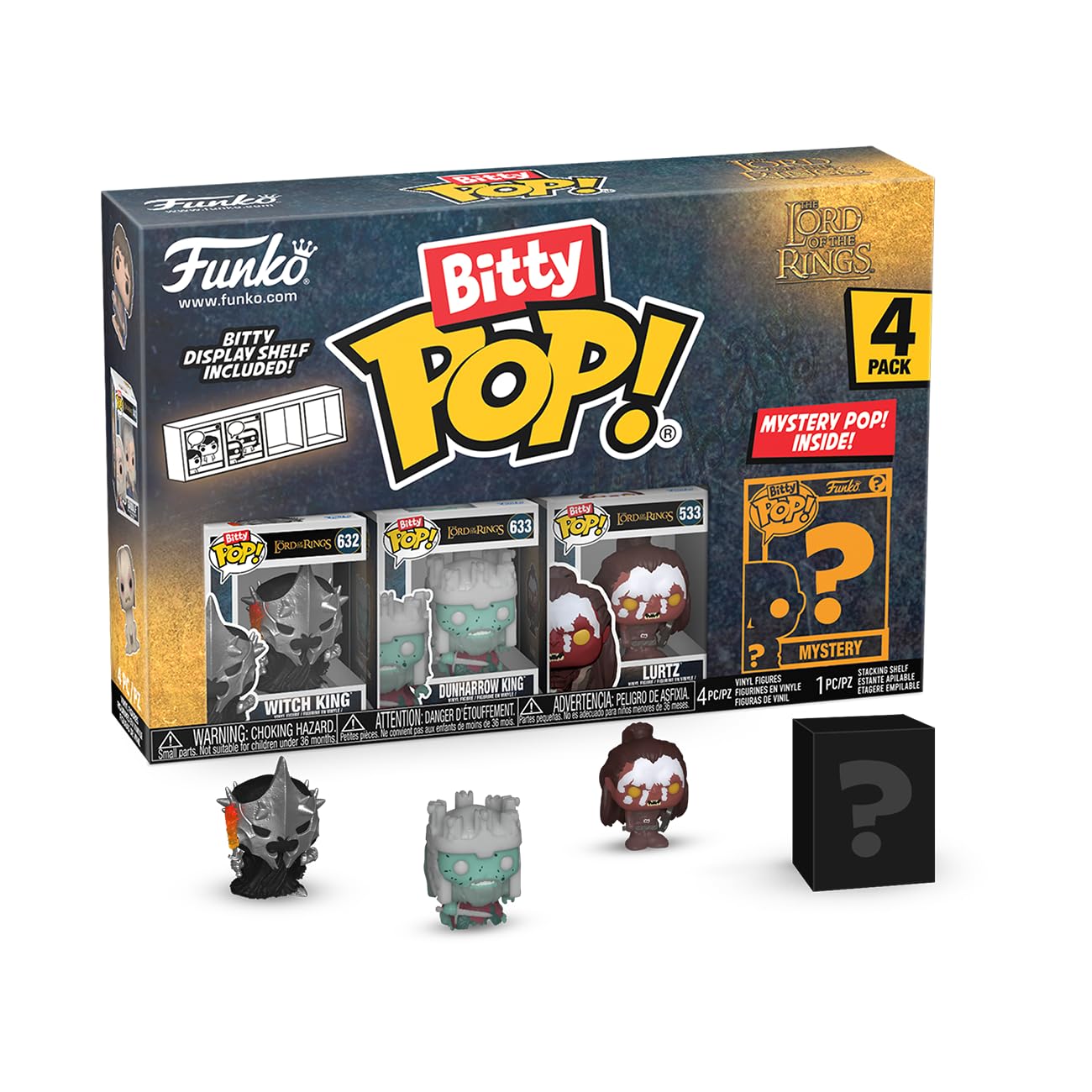 Funko Bitty Pop! Lord Of the Rings - Witch King 4PK and A Surprise Mystery Mini Figure - 0.9 Inch (2.2 Cm) - Lord Of the Rings Collectable - Stackable Display Shelf Included - Gift Idea
