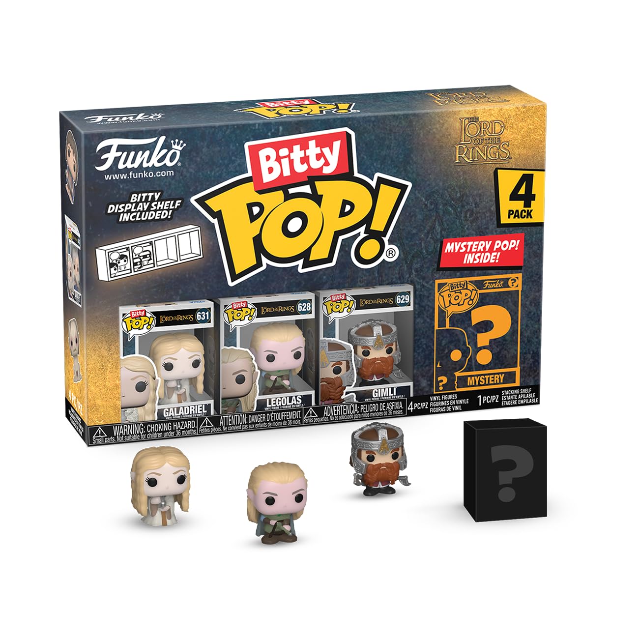 Funko Bitty Pop! Lord Of the Rings - Galadriel 4PK and A Surprise Mystery Mini Figure - 0.9 Inch (2.2 Cm) - Lord Of the Rings Collectable - Stackable Display Shelf Included - Gift Idea