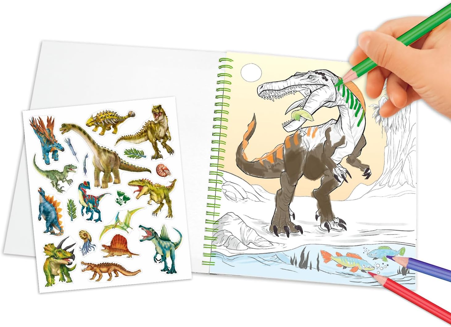 Depesche 12757 Dino World Colouring Book with Sequin Design, with 20 Pages for Designing Dinosaur Motifs, Includes a Sticker Sheet
