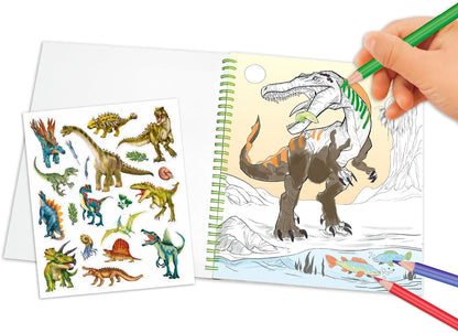 Depesche 12757 Dino World Colouring Book with Sequin Design, with 20 Pages for Designing Dinosaur Motifs, Includes a Sticker Sheet