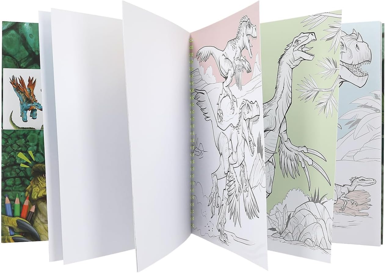 Depesche 12757 Dino World Colouring Book with Sequin Design, with 20 Pages for Designing Dinosaur Motifs, Includes a Sticker Sheet