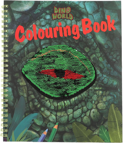 Depesche 12757 Dino World Colouring Book with Sequin Design, with 20 Pages for Designing Dinosaur Motifs, Includes a Sticker Sheet