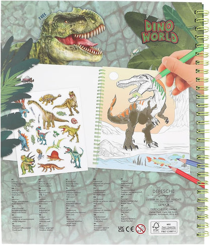 Depesche 12757 Dino World Colouring Book with Sequin Design, with 20 Pages for Designing Dinosaur Motifs, Includes a Sticker Sheet