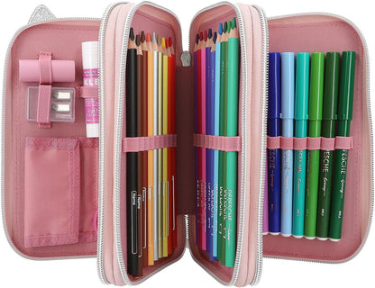 Depesche 12787 TOPModel Wild-Gefüllte 3-Fach Federtasche in Pink, mit Herz-Nase und geflecktem Muster, Federmappe mit Buntstiften, Lineal, Schere UVM