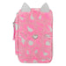 Depesche 12787 TOPModel Wild-Gefüllte 3-Fach Federtasche in Pink, mit Herz-Nase und geflecktem Muster, Federmappe mit Buntstiften, Lineal, Schere UVM
