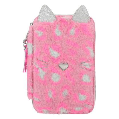 Depesche 12787 TOPModel Wild-Gefüllte 3-Fach Federtasche in Pink, mit Herz-Nase und geflecktem Muster, Federmappe mit Buntstiften, Lineal, Schere UVM