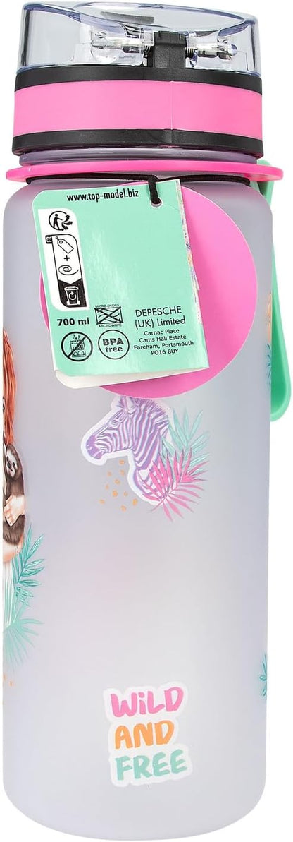 Depesche 12902 TOPModel Wild-Biberon Semitrasparente con Stampa di Modelli e Motivi Animali, Coperchio Flip-Top e Manico, capacità Circa 700 ml, Multicolore