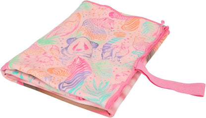 Depesche TOPModel Wild 12791 Microfibre Towel with Model Motif and Colourful Animal Pattern, with Elastic Band for Rolling Up and Fixing